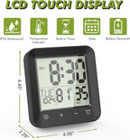 Shower Clock Waterproof Bathroom Timer, Digital Wall Clock with Countdown, Touch Screen, Temperature, LCD Display, Suction Cup Hanging Hole Stand for Kids and Adults