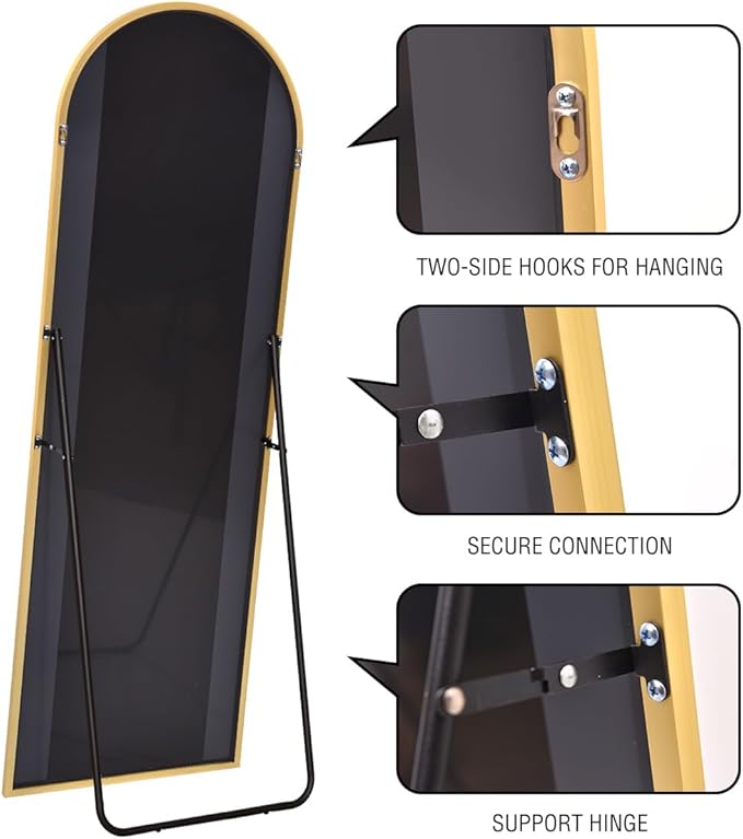Arched Full Length Mirror, Floor Mirror with Stand, 71"x26" Large Wall Mirror Full Length, Body Floor Mirror, Wall Mounted for Bedroom, Gold