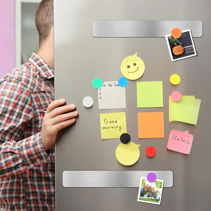 Magnetic Bulletin Strips 5PCS Self Adhesive Frameless Stainless Iron Bulletin Board Bar with 10 Magnetic Buttons for Memo Photo Notes Office School Home