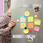 Magnetic Bulletin Strips 5PCS Self Adhesive Frameless Stainless Iron Bulletin Board Bar with 10 Magnetic Buttons for Memo Photo Notes Office School Home