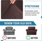 H.VERSAILTEX Sofa Cover 2 Piece T Cushion Armchair Slipcovers Thick Velvet Couch Cover Furniture Protector Stretch T Cushion Sofa Covers for 1 Cushion Couch with 1 Individual T Cushion Covers, Brown