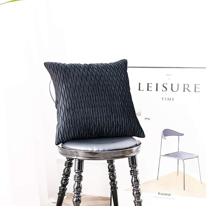 Black Striped Decorative Pillow Covers: 2 Pack 18x18 Inch Original Velvet Square Throw Pillow Cases for Farmhouse Couch