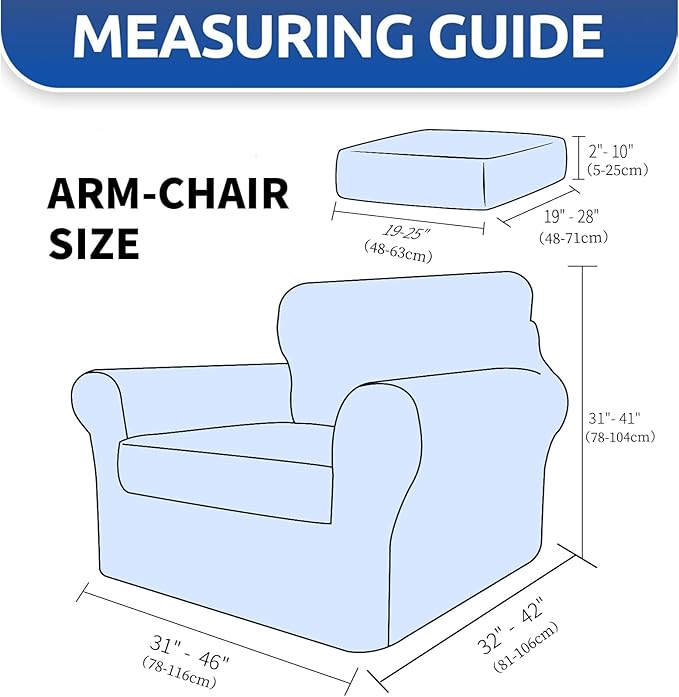 YEMYHOM Latest Checkered 2 Pieces Chair Covers for Living Room High Stretch Thickened Chair Slipcovers with Arms Anti Slip Elastic Armchair Sofa Couch Protector (Light Gray), 31"-46"(1 Cushion)