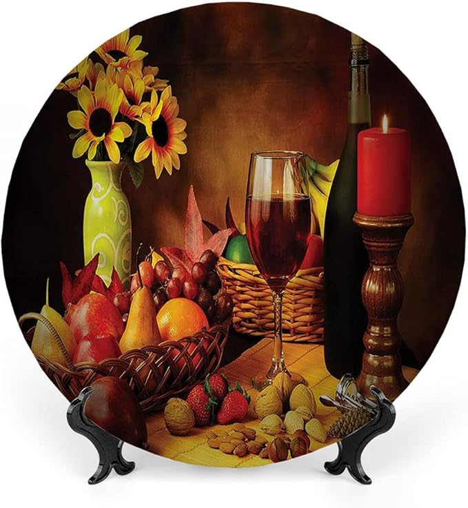 Ceramic Plates, Winery Decorative Ceramic Plates, Still Life Fruits Flowers, 7 Inch, for Dining, Parties, Wedding, Multicolor