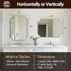 ANDY STAR Brushed Nickel Mirror 22x30 Inch, Scalloped Bathroom Mirror, Silver Bathroom Mirror in Anti-Rust Stainless Steel Metal Thin Frame Deep 1’’, Wall-Mounted Mirror (Horizontal/Vertical)