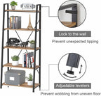 BON AUGURE Industrial 5 Tier Ladder Bookshelf, Wood and Metal Ladder Shelf Bookcase, Farmhouse Leaning Shelves for Living Room (Vintage Oak)