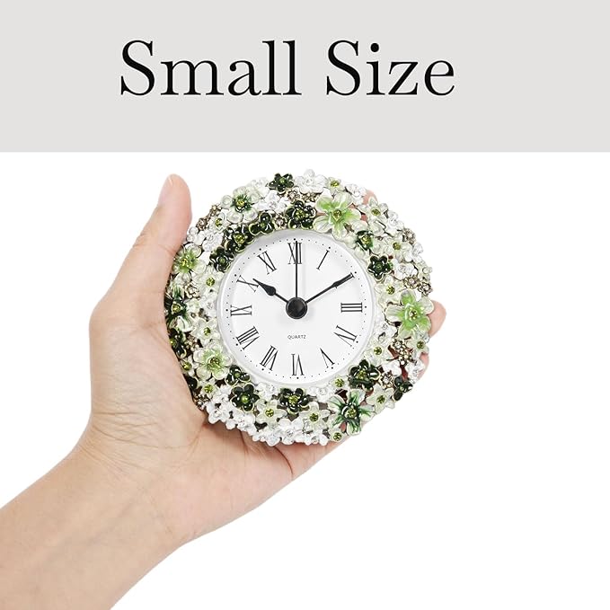 Mini Tabletop Clock, Decorative Vintage Floral Metal Table Clock with Battery Operated for Bedside, Table, Living Room, Home and Office