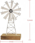 Rustic White Farmhouse Windmill Table Decor - Distressed Metal & Wood Windmill for Kitchen, Living Room, Office, or Shelf Decoration