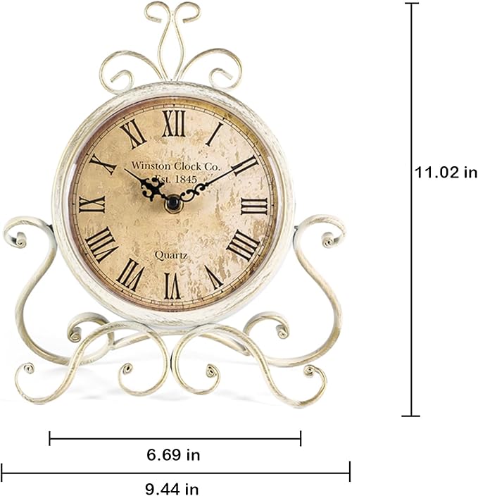 HZDHCLH Vintage Table Clocks for Living Room Bedroom Decor, Silent Decorative Farmhouse Shelf Clock Battery Operated, Small Rustic Mantel Clock with Roman Numerals (White)