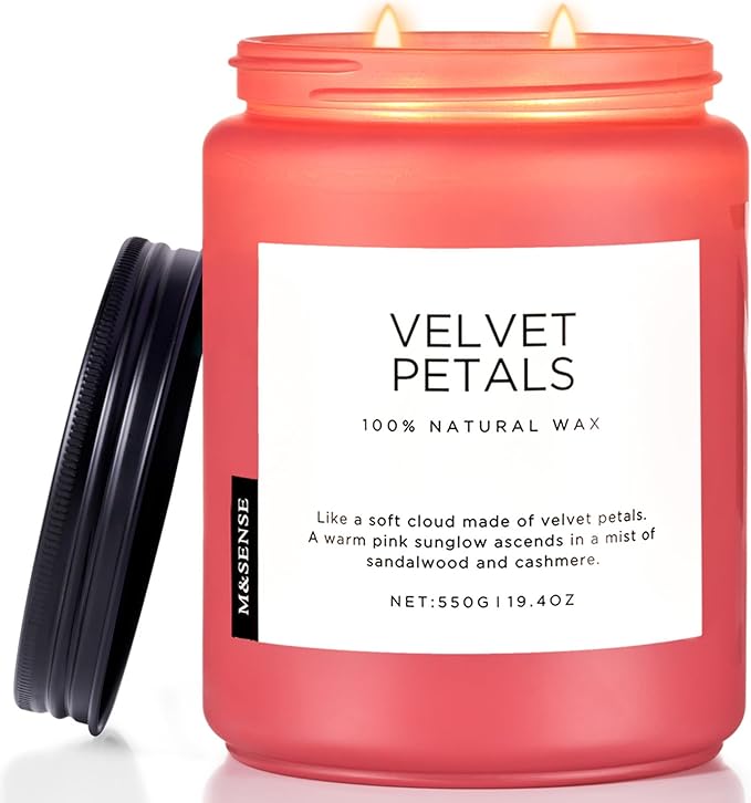 M&SENSE Sandalwood Rose Scented Candle Large Candles for Home, 110 Hour Long Lasting Natural Soy Wax 19.4oz Luxury Floral Scented Candle for Valentine's Day Birthday Gifts