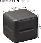 Black PU Cube Pouf Vanity Ottoman, Square Faux Leather Footrest Vanity Stool for Living Room, Bedroom, Kids Room, Comfy Floor Pouf for Home Decor