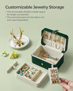 SONGMICS Jewelry Organizer Box, Travel Jewelry Case, 2-Layer Travel Case for Earrings, Necklaces, Bracelets - Portable Jewelry Storage with Large Capacity, Gift Idea, Forest Green UJBC166C01