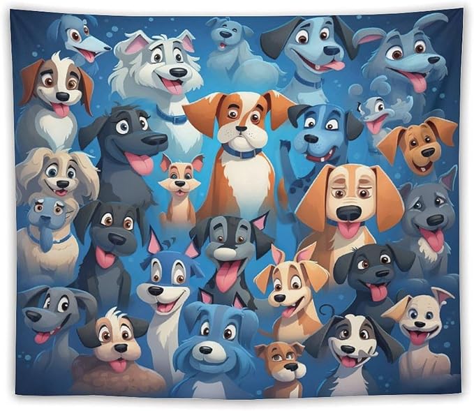 VUMIVI Cartoon Dog Tapestry Cute Puppy Pet Lovers Animal Theme Colorful Illustration Tapestry Wall Hanging for Living Room Bedroom Dorm Classroom Aesthetic Decor W60xL50in