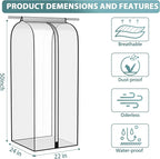 22” Gusseted Garment Bags for Hanging Clothes all Clear Clothes Cover for Closet Storage, Wardrobe Coat Protector for Suit, Shirt Long Dress, Bottom Enclosed, 2 Pack, 50” Long