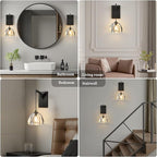 Crystal Brass Dome Wall Sconce - Luxury Matte Brushed Lighting Fixture with K9 Crystals Cloche - Set of 2 Modern Black Sconces - Dimmable Indoor Hanging Light for Bathroom Bedroom Living Room Stair