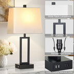 Touch Control Table Lamps with 2 USB Charging Ports & AC Outlets, 23" Tall Modern Nightstand Bedside Lamp for Bedroom, 3-Way Dimmable Metal Table Lamp with Fabric White Shade for Living Room End Table