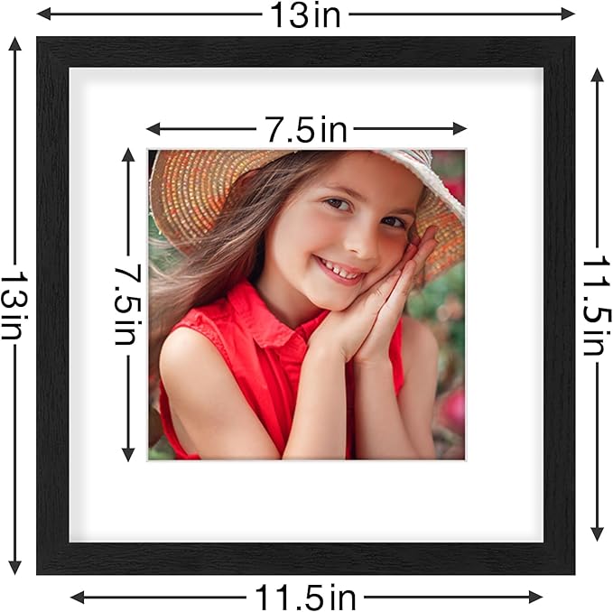 Vittanly 12x12 Picture Frames Set of 9, Display 8x8 Pictures with Mat or 12x12 without Mat, Photo Frames for Wall Mount, Engineered Wood, Black&Brown&Grey