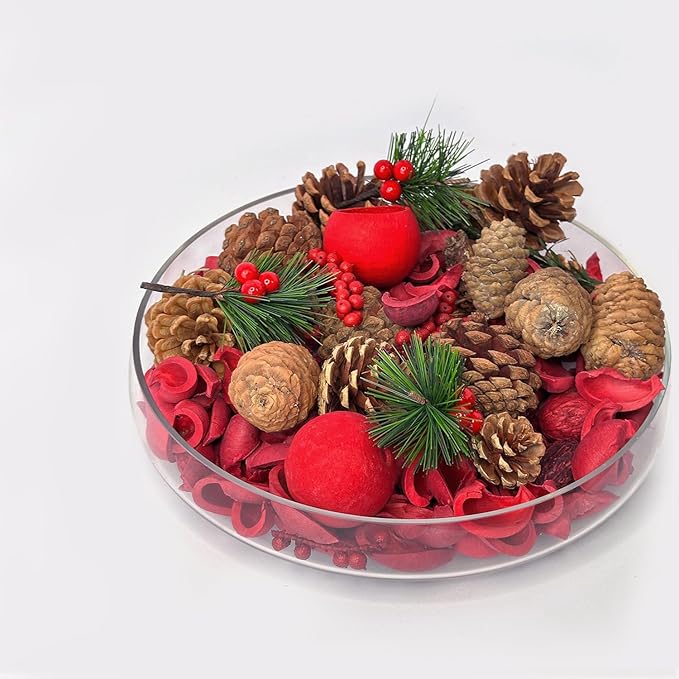 Christmas Potpourri Bag, Apple/Cinnamon Scented Potpourri Bowl Filler,Winter Xmas Red Decorative Dried Flower, Bulk Holiday Bathroom Vase Decor(20 oz)