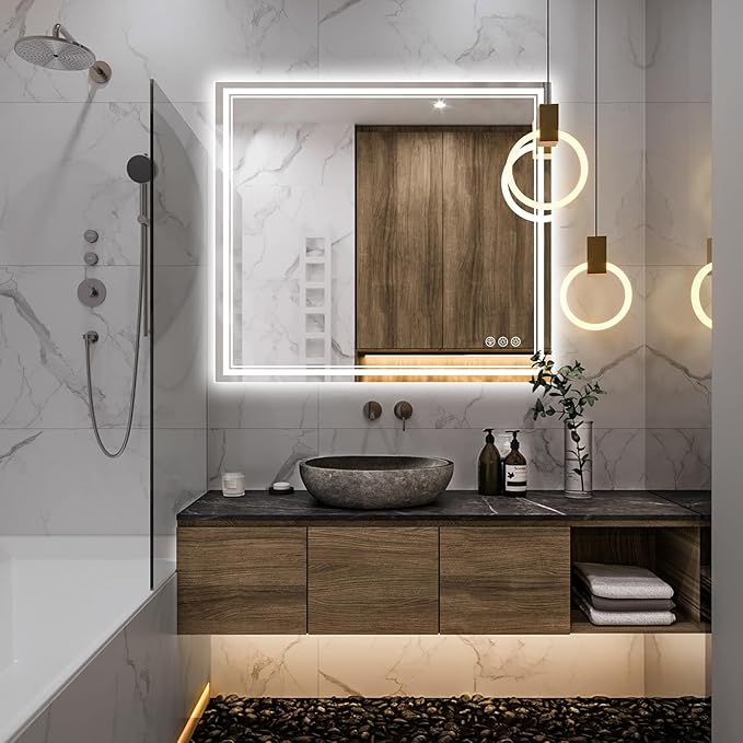 40x36 Inch Led Mirror for Bathroom with Front Light and Backlit, Bathroom Mirror with Led Lights, Vanity Mirror with Lights for Wall, Anti-Fog, Dimmable, Memory Function, Tempered Glass