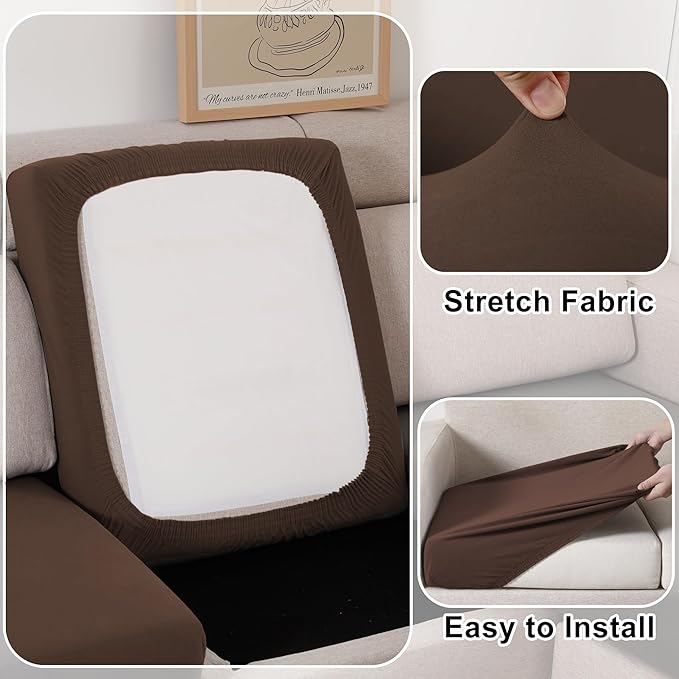 100% Waterproof Couch Cushion Covers Chair Seat Cover, Stretch Sofa Cushion Covers for Sectional Sofa, Reversible Furniture Protector Covers for Pets, Washable (Chair Cushion, Chocolate)