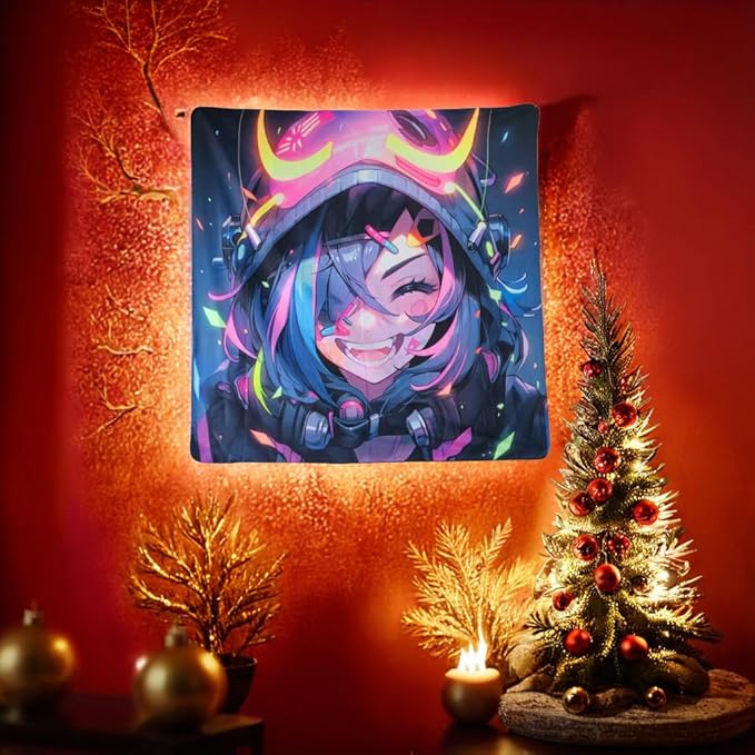 HOUHUANG Anime Fluorescent Tapestry - 59x59 Inches Large Wall Hanging for Room Decoration, Glow-in-the-Dark Trippy Boho Style with Blacklight Effects, Perfect for Bedroom and Custom Tapestry Lovers (Hell girl)