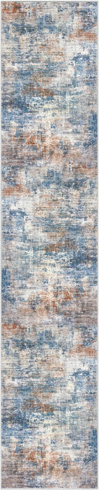 IOHOUZE Abstract Runner Rug 2x10 Ft Washable Runners for Hallways, Non Slip Kitchen Runner Printed Faux Wool Entryway Runner Indoor, Modern Abstract Floor Carpet for Hall Kitchen, Blue Rust