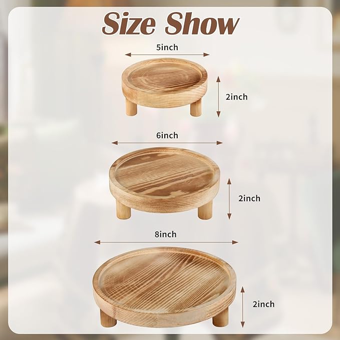 3PCS Wooden Display Risers for Display,Wood Riser Display Pedestal Stand for Home Décor (Natural,8,6,5'')