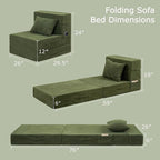 Folding Sofa Bed, 4 in 1 Convertible Sleeper Chair with Pillow, Single Memory Foam Fold Out Chair Bed, Modern Floor Futon Sofa Couch Mattress for Living Room/Guest/Apartment, Green