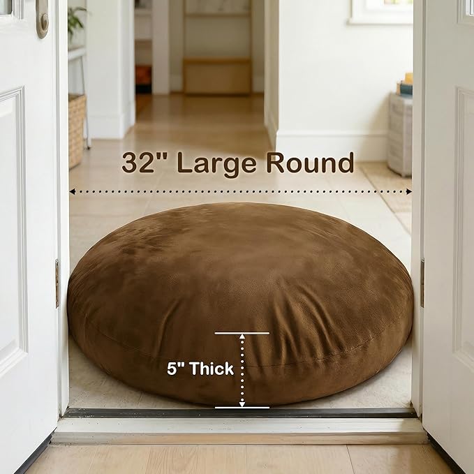 Codi Large Meditation Cushions – Round Floor Pillows for Adults with Removable Washable Cover, Soft and Supportive Floor Cushion for Yoga, Seating and Dog Bed, 32 inch - Coffee