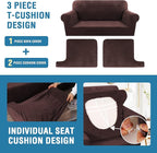 H.VERSAILTEX Sofa Cover 3 Piece T Cushion Loveseat Slipcovers Thick Velvet Couch Cover Furniture Protector Stretch T Cushion Sofa Covers for 2 Cushion Couch with 2 T Cushion Covers Washable, Brown