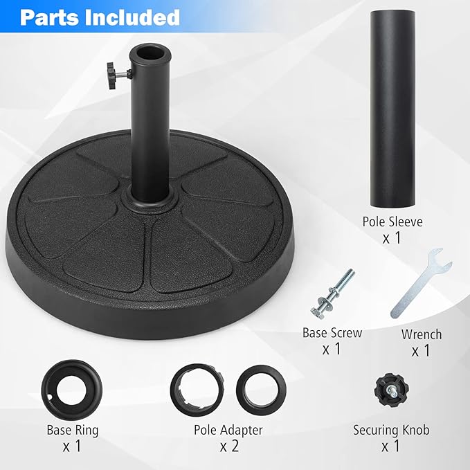 Giantex 31 lbs Patio Umbrella Base, 18" Round Market Umbrella Stand for 1.5''-1.9'' Umbrella Poles, Heavy Duty Resin Base with Metal Support Holder for Deck Garden Poolside (31 lbs)