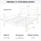 SHA CERLIN Queen Size Bed Frame with Headboard,Metal Bed Frame with Butterfly Pattern Design Headboard & Footboard,No Box Spring Needed,Easy Assembly,White