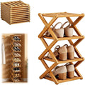 9 Tier Bamboo Shoe Rack, Heavy Duty Foldable Shelf Needing No Setup | Versatile Space-Saving & Sturdy Collapsible Bamboo Shoe Rack Organizer for Closet, Entryway, Over-Door, Dorm or Bedroom Use