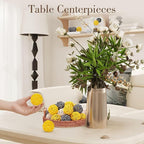 DomeStar 24PCS Yellow Decorative Balls for Bowl Centerpiece, 2 Inch Rattan Bowl Fillers - Wicker Twig Orbs Spheres for Yellow Kitchen Home Decor Vase Table Scatters