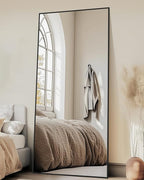 Full-Length Floor Mirror with Stand, 59"x16" Rectangle Style Full Body Standing Mirror for Bedroom, Living Room, Gym, Dorm - Shatter-Resistant & Easy Assembly, Black