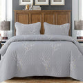 Exclusivo Mezcla Reversible Boho Quilts Queen Size, Grey Bedspreads Lightweight Coverlet All Season Flowers Quilt Bedding Set with Printed Floral Pattern (1 Quilt, 2 Pillow Shams)