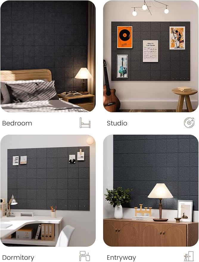 Fluxynara Large Felt Bulletin Board 48" x 36" Cork Board Alternative-12 Pack with 70 Safe Removable Adhesive Tabs, Cork Boards for Walls for Home Office Classroom Pin Board-Deep Charcoal Blue