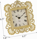 NIKKY HOME Gold Table Clock, Shabby Chic Decorative Desk Clock, Vintage Desk Clocks Non-Ticking Battery Operated for Living Room Bathroom