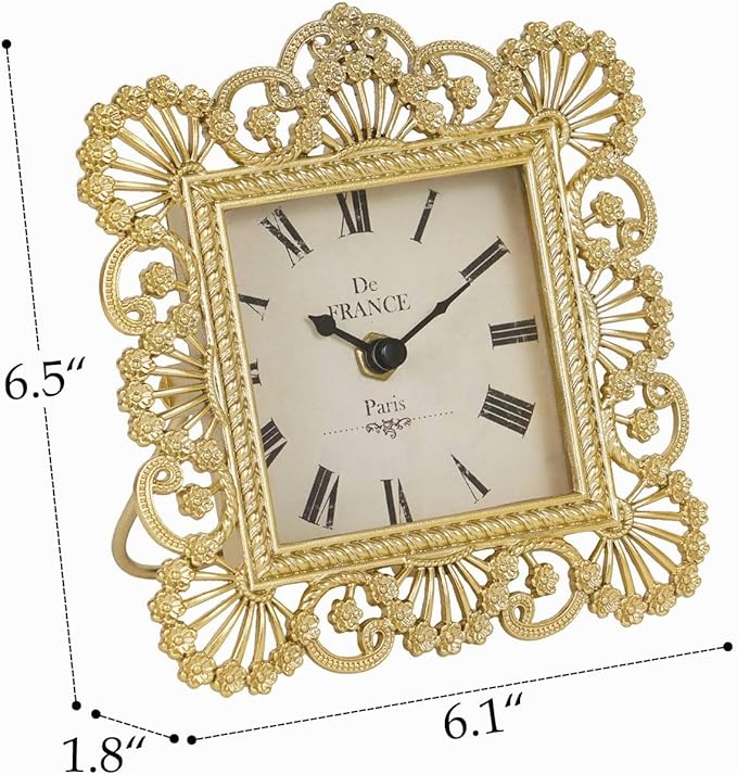 NIKKY HOME Gold Table Clock, Shabby Chic Decorative Desk Clock, Vintage Desk Clocks Non-Ticking Battery Operated for Living Room Bathroom