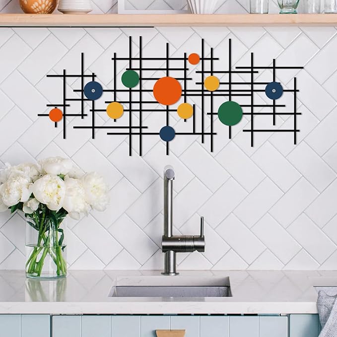 ruelen Set of 2 Minimalist Geometric Wall Decor - Modern Metal Wall Art for Living Room, Bedroom & Office – Abstract 3D Design in Bright Colorful Style