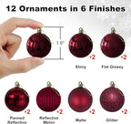 Maroon 1.6" Small Christmas Balls Christmas Tree Decoration Ornaments Shatterproof Hanging Balls for Birthday Halloween Holiday Wedding Decorations Set of 12pcs