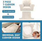 H.VERSAILTEX Sofa Cover 2 Piece T Cushion Armchair Slipcovers Thick Velvet Couch Cover Furniture Protector Stretch T Cushion Sofa Covers for 1 Cushion Couch with 1 Individual T Cushion Covers, Ivory