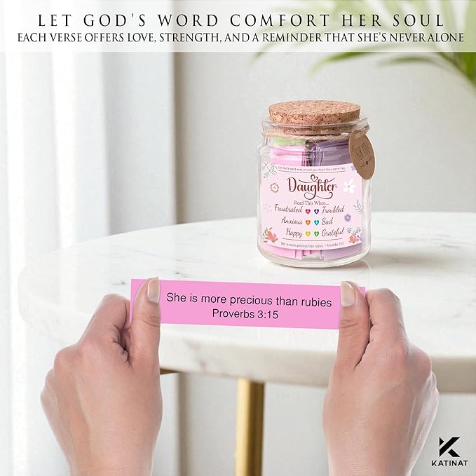 Bible Verse Jar for Daughter – 92 Color-Coded Scriptures of Encouragement, Birthday & Christmas Gift, Christian Keepsake, Daughter-in-Law Gift (Bible Verse Jar For Daughter)