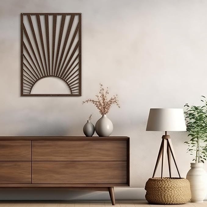 SIGNLEADER Metal Wall Art Decor Bronze Shining Sun Minimalist Modern Abstract Wall Sculpture Hangings Home Decoration for Living Room, Bedroom, Bathroom, Kitchen, Outdoor - 18" Bronze