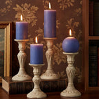 Dark Blue Rustic Textured Pillar Candles Set - 4 Pcs Assorted Sizes Unscented Pillar Candle, Decorative Farmhouse Candles for Home Centerpiece Decor, Holiday Dinner Table, Dripless & Smokeless