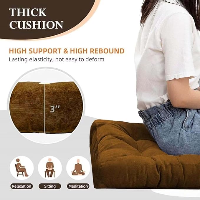 Floor Pillows Set Square Chair Cushion Pad Tufted Seat Cushions for Living Room Balconies Office Wine Red 18x18in