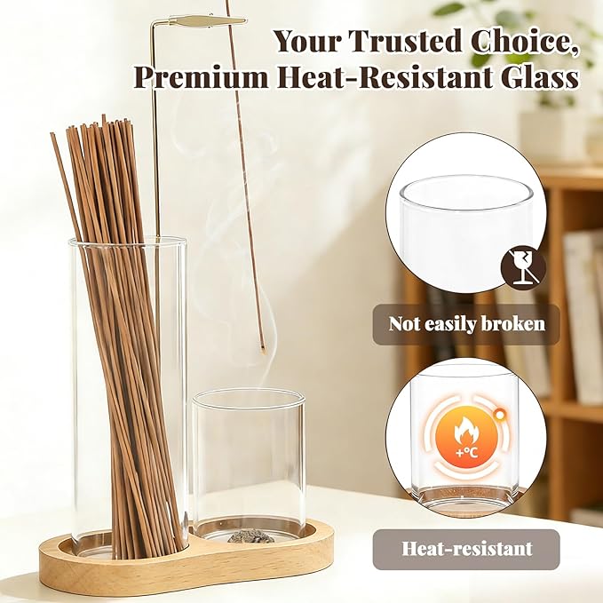 2-in-1 Glass Incense Burner with Ash Collector and Incense Stick Storage Upside Down Hanging Incense Holder, Anti-Splashing Design, Perfect for Meditation, Yoga, Spa, and Home Decoration