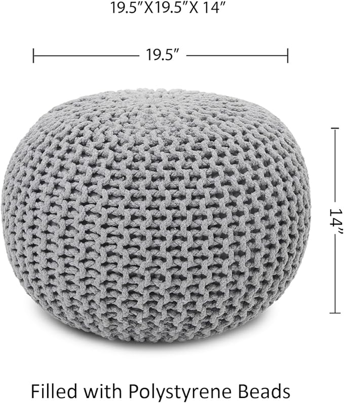 REDEARTH · Round Pouf Ottoman - Hand Knitted Cable Boho Poof Home Décor Pouffe Circular Footrest for Living Room - Nursery - Bedroom - Lounge 100% Cotton (19.5”x19.5”x14”) - Gray, Set of 2