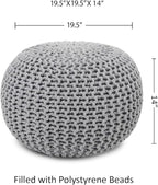 REDEARTH · Round Pouf Ottoman - Hand Knitted Cable Boho Poof Home Décor Pouffe Circular Footrest for Living Room - Nursery - Bedroom - Lounge 100% Cotton (19.5”x19.5”x14”) - Gray, Set of 2