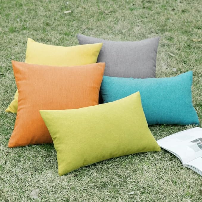 MIULEE Pack of 2 Decorative Outdoor Solid Waterproof Throw Pillow Covers Spring Faux Linen Garden Farmhouse Cushion Cases for Summer Patio Tent Balcony Couch Sofa 20x12 Inch Green